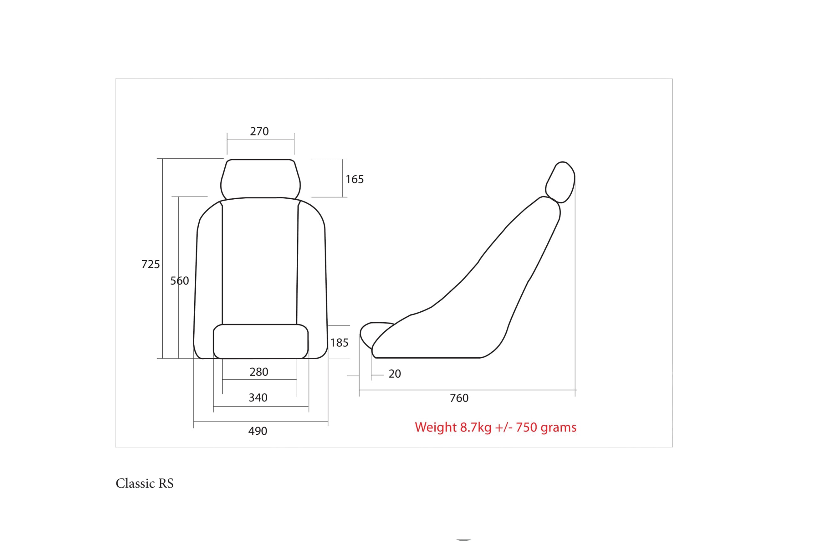 Cobra Black vinyl Classic RS seat w/basketweave centers and eyelets in the back panel